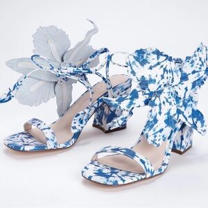 Cecelia New York Womens Hibiscus Heeled Sandals Blue Tie Dye Leather Size  11
